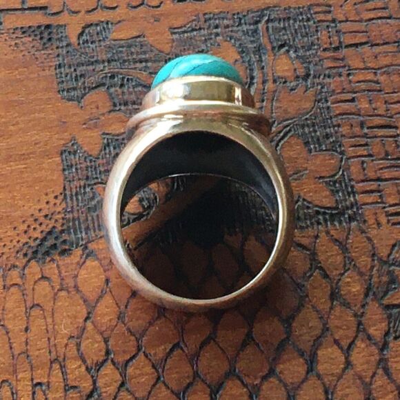 Sterling Silver Ring Size 7.75 11g 925 Turquoise Color Howlite Cabochon Chunky - Picture 11 of 13